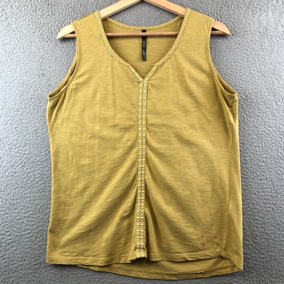 KÜHL Women's Tank Top Small S Mustard Yellow Embroidered V Neck Sleeveless - Picture 1 of 8